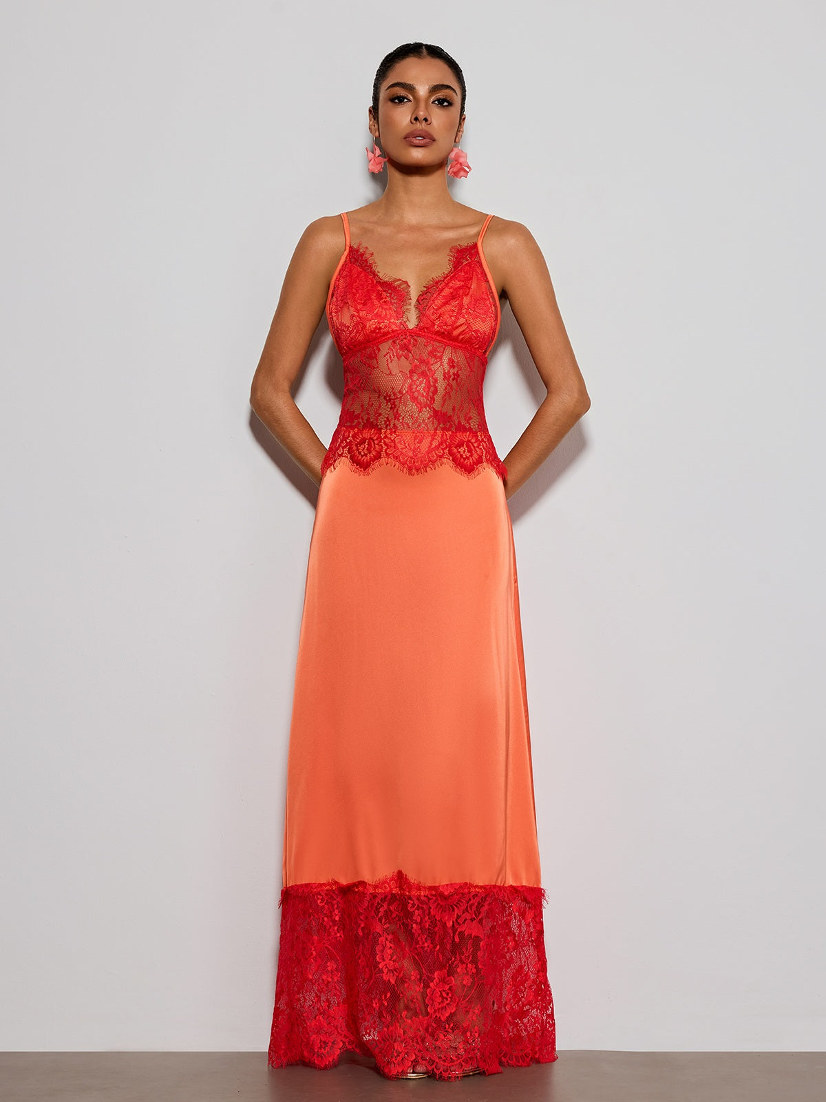 Erastes Spaghetti Lace Maxi Dress In Orange
