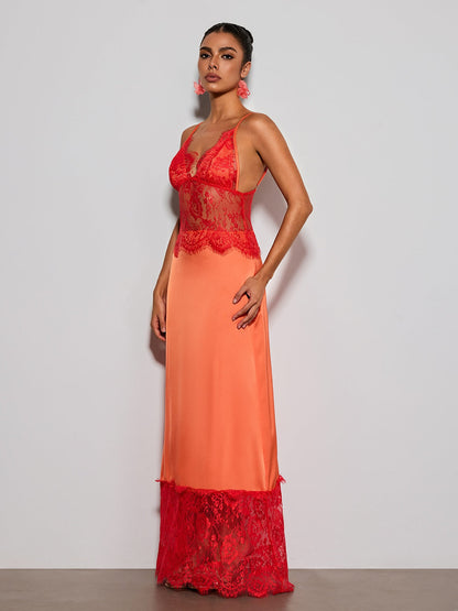 Erastes Spaghetti Lace Maxi Dress In Orange