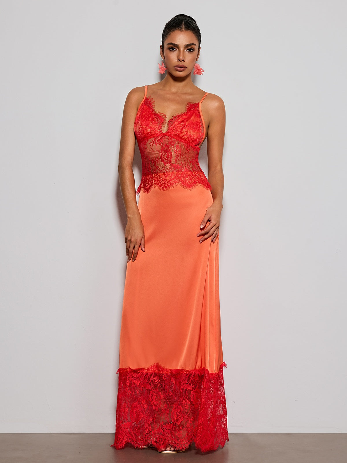 Erastes Spaghetti Lace Maxi Dress In Orange