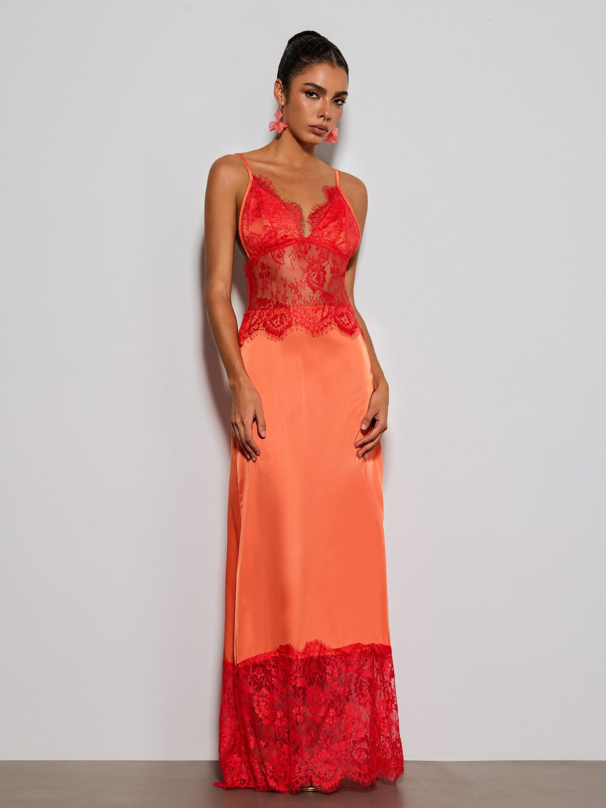 Erastes Spaghetti Lace Maxi Dress In Orange