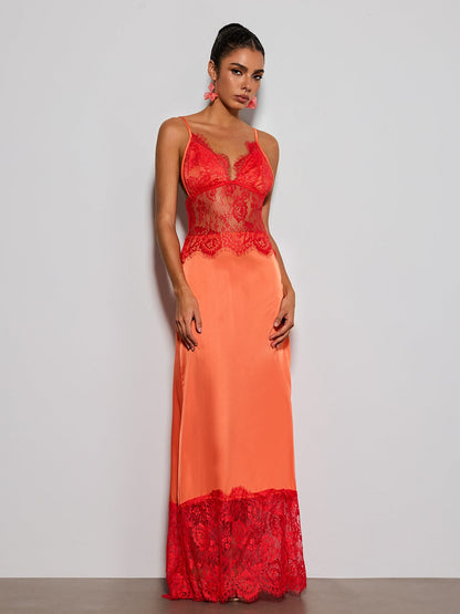 Erastes Spaghetti Lace Maxi Dress In Orange