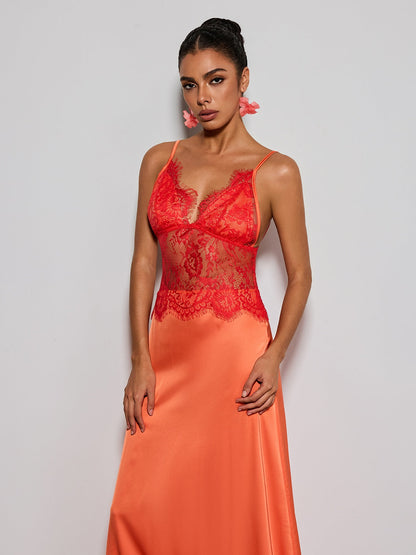 Erastes Spaghetti Lace Maxi Dress In Orange