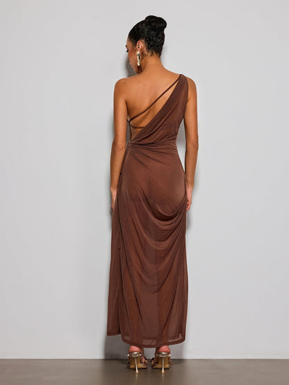 Erela One Shoulder Ruched Maxi Dress