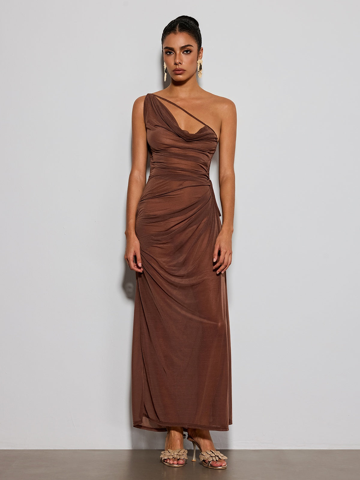 Erela One Shoulder Ruched Maxi Dress