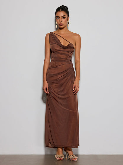 Erela One Shoulder Ruched Maxi Dress
