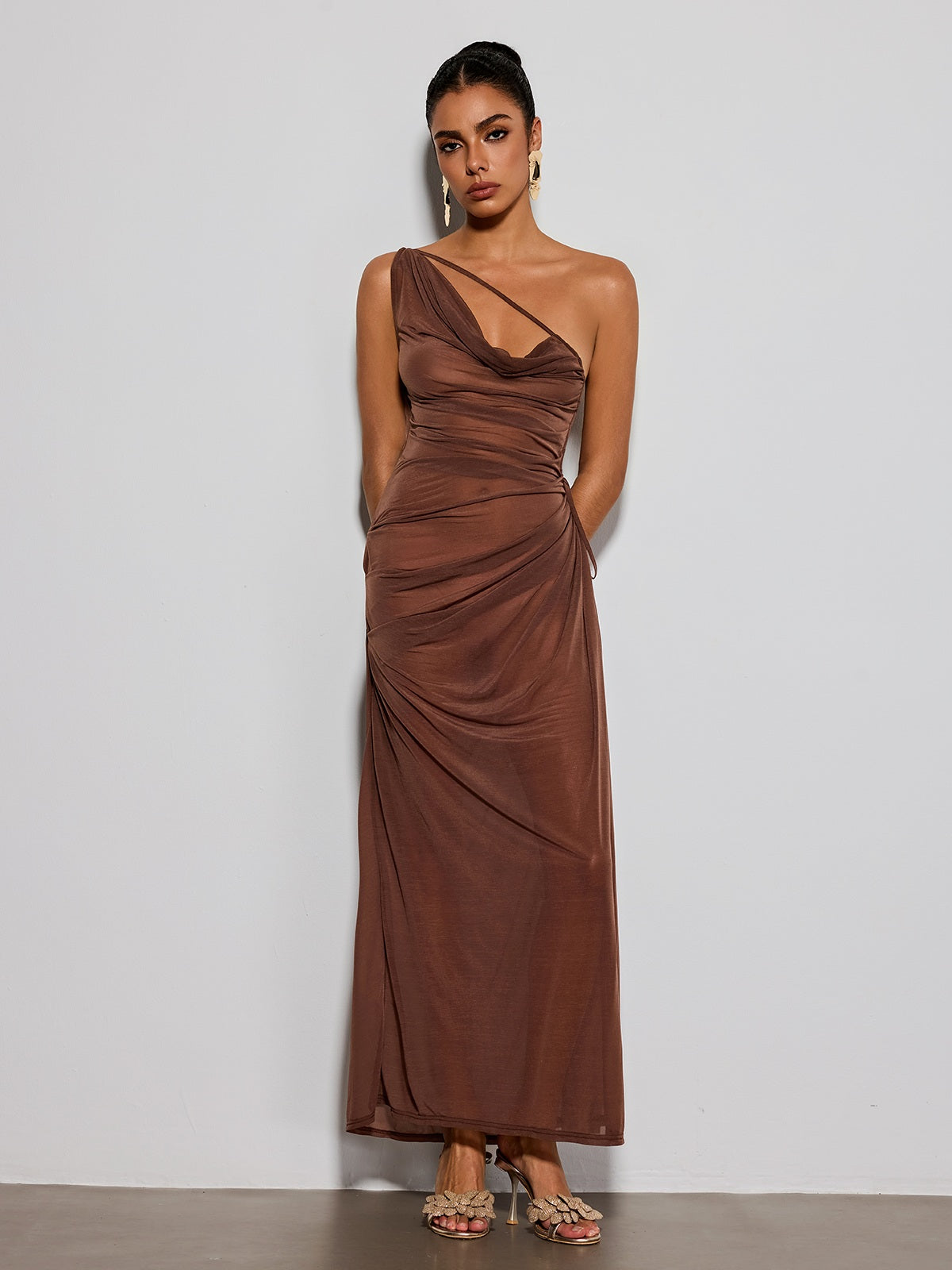 Erela One Shoulder Ruched Maxi Dress