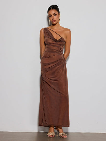 Erela One Shoulder Ruched Maxi Dress