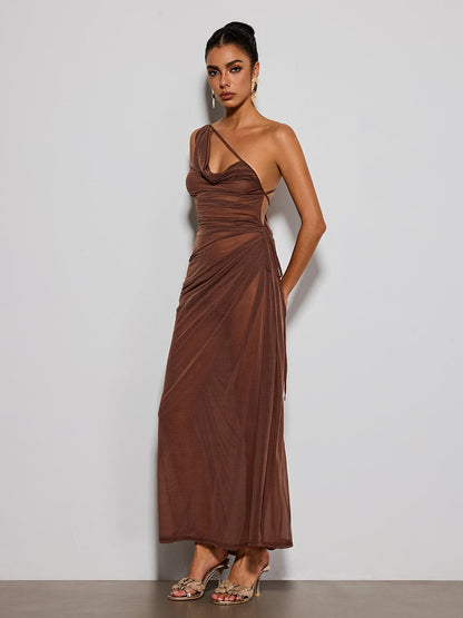 Erela One Shoulder Ruched Maxi Dress
