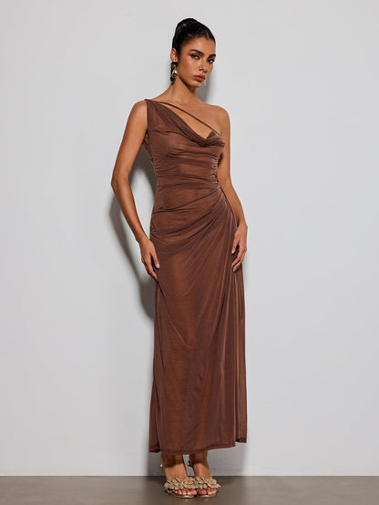 Erela One Shoulder Ruched Maxi Dress
