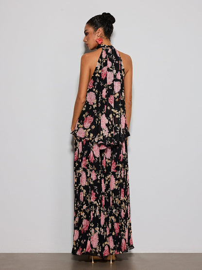 Erma Halterneck Floral Printed Maxi Dress