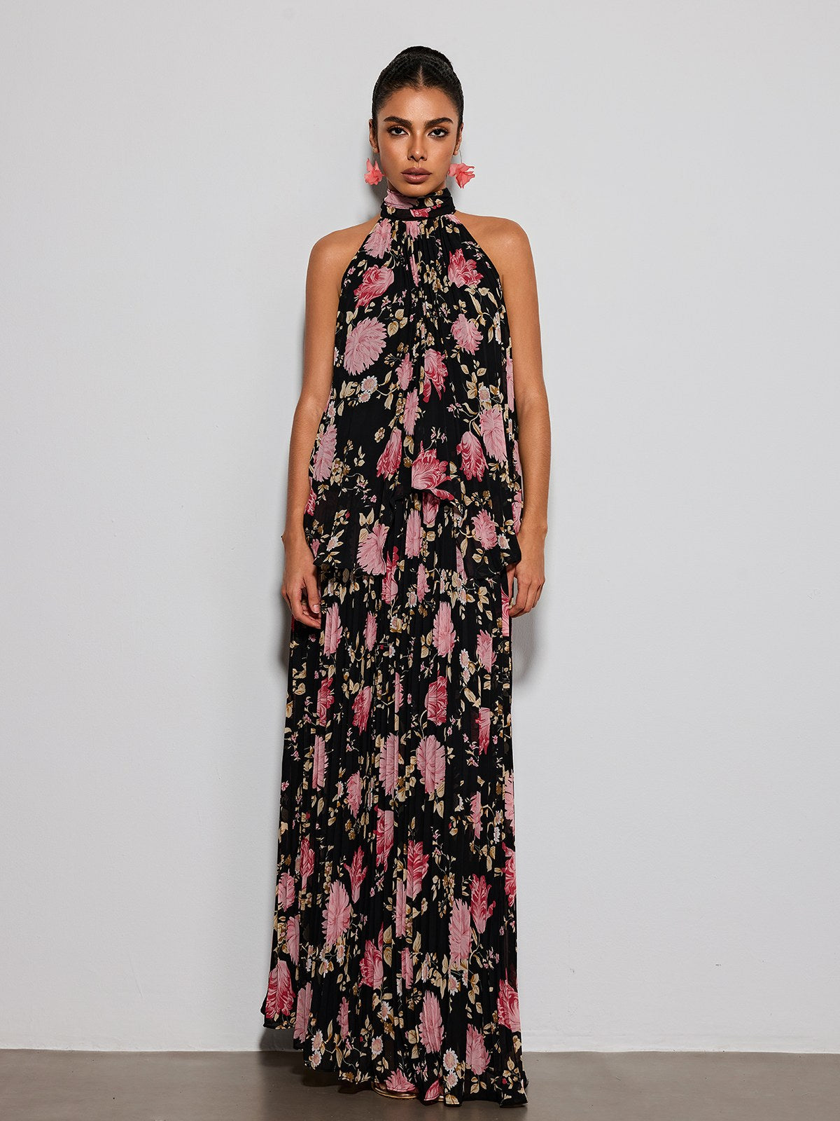 Erma Halterneck Floral Printed Maxi Dress