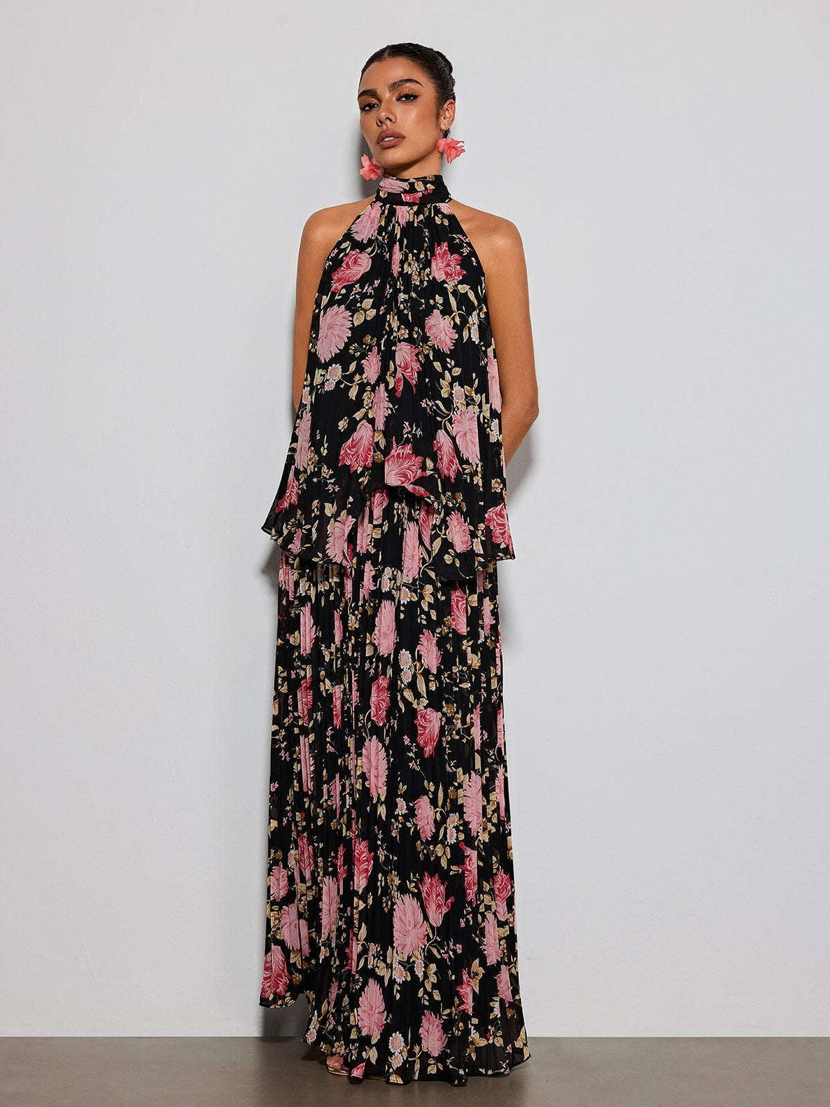 Erma Halterneck Floral Printed Maxi Dress