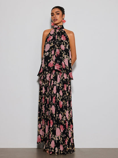 Erma Halterneck Floral Printed Maxi Dress
