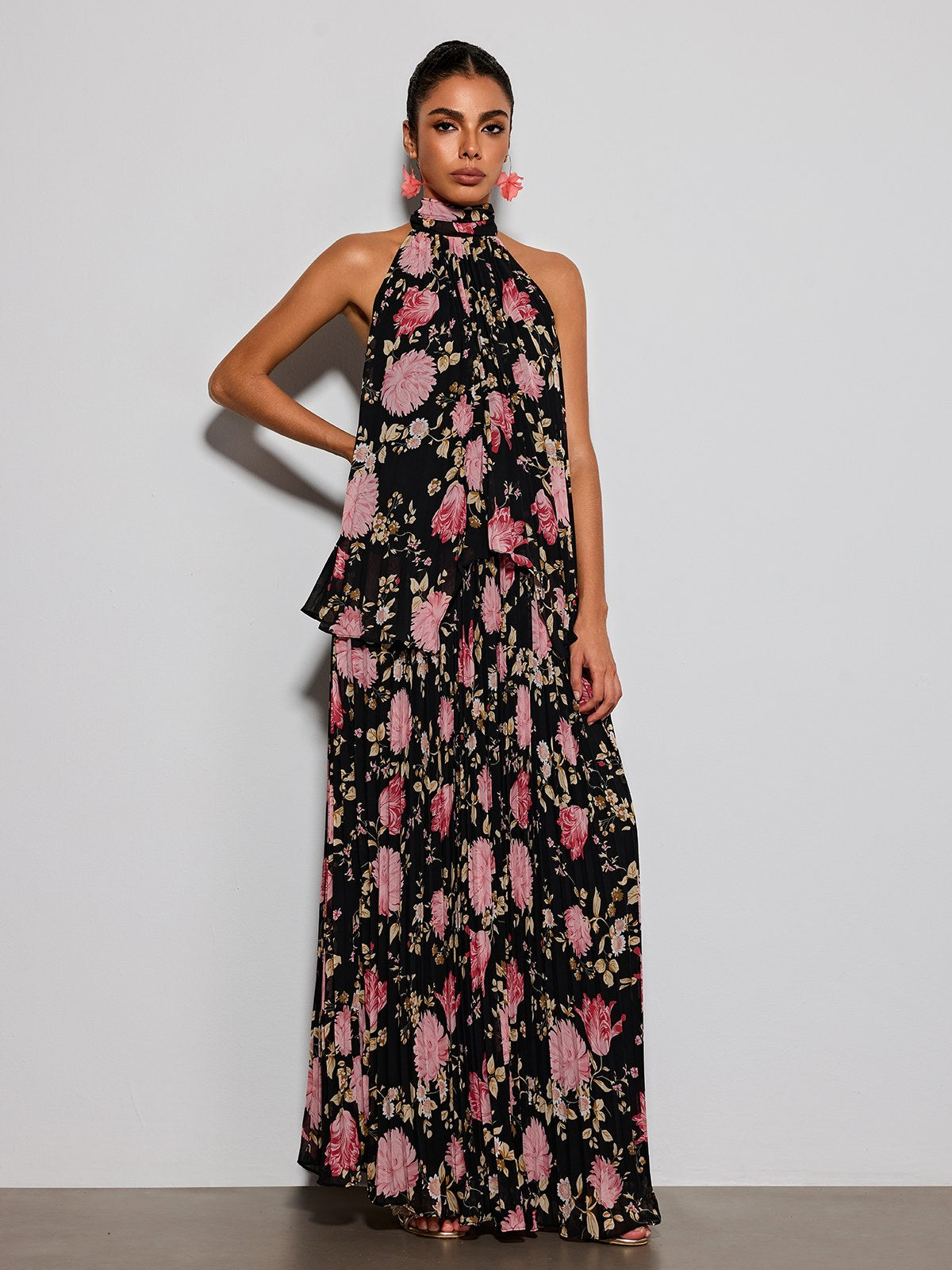 Erma Halterneck Floral Printed Maxi Dress