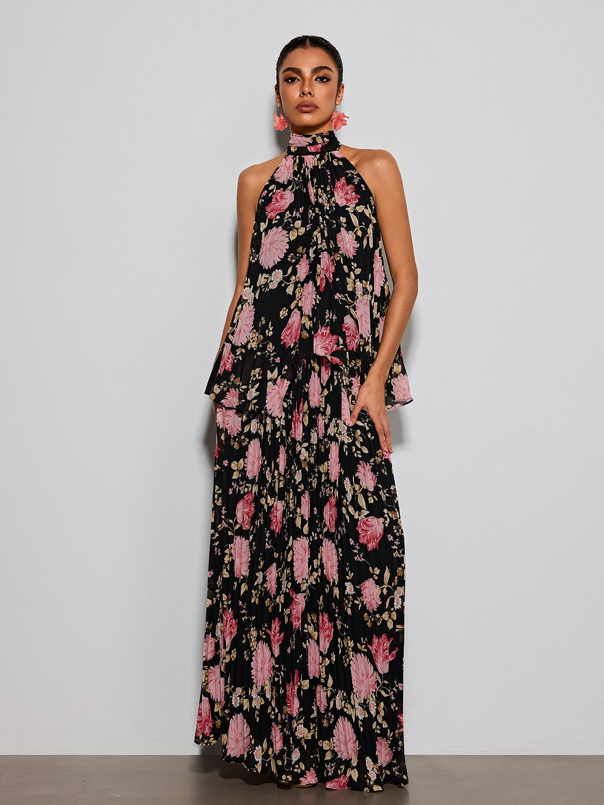 Erma Halterneck Floral Printed Maxi Dress