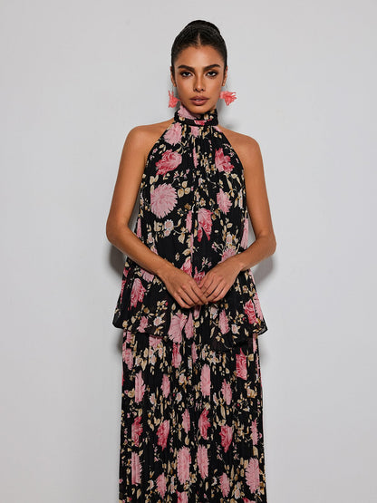 Erma Halterneck Floral Printed Maxi Dress