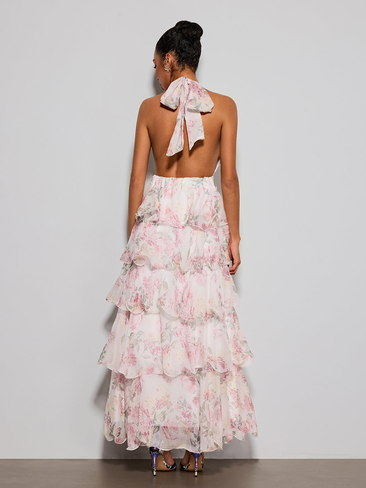 Errin Halterneck Ruffle Tiered Floral Maxi Dress