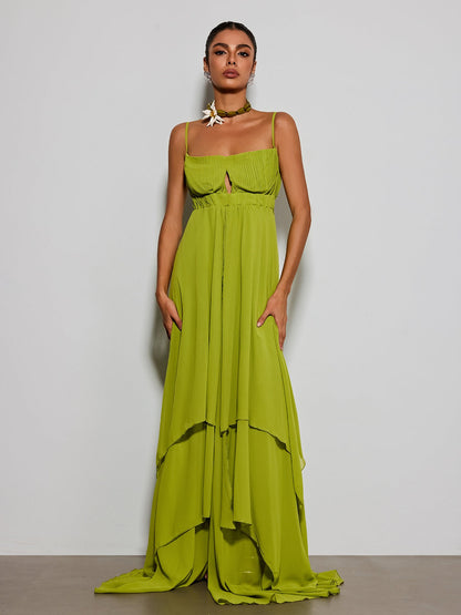 Escobar Spaghetti Pleated Maxi Dress