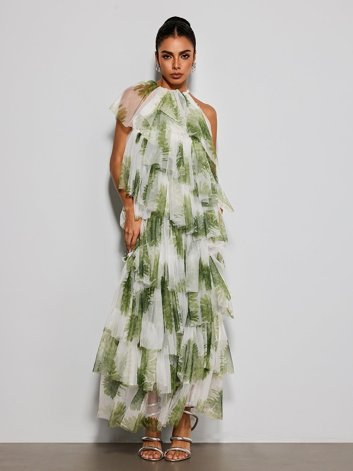 Esmerie Tulle Tiered Printed Maxi Dress