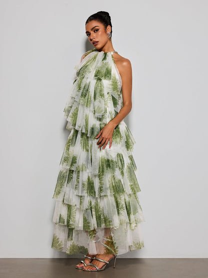 Esmerie Tulle Tiered Printed Maxi Dress