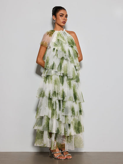 Esmerie Tulle Tiered Printed Maxi Dress