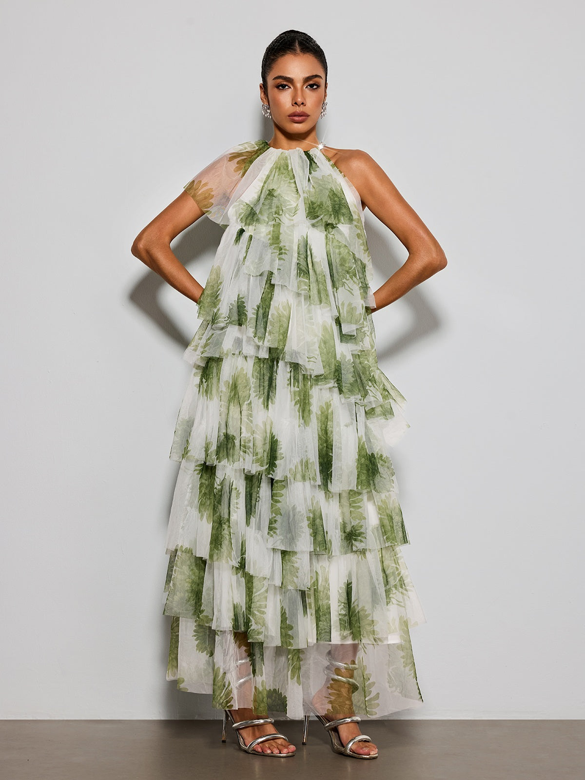 Esmerie Tulle Tiered Printed Maxi Dress