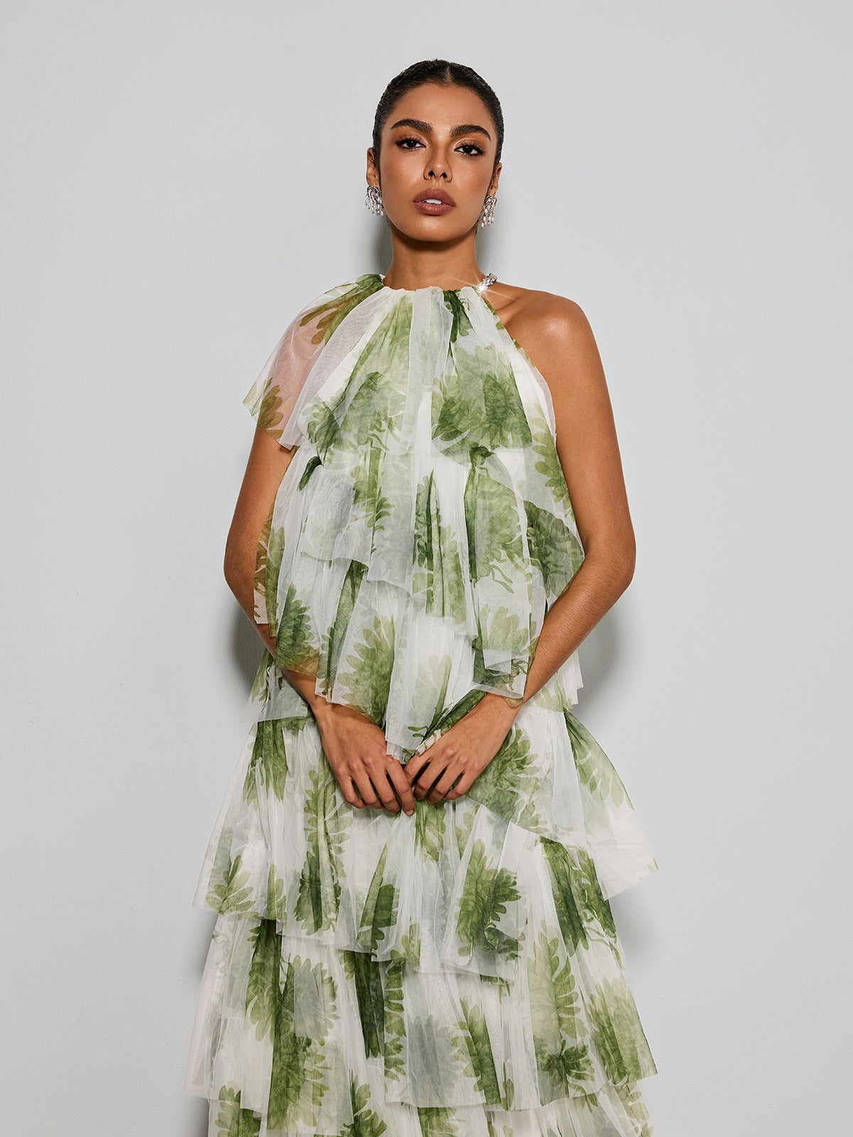 Esmerie Tulle Tiered Printed Maxi Dress
