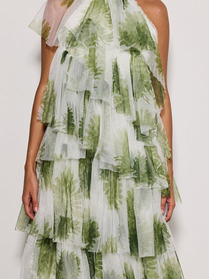 Esmerie Tulle Tiered Printed Maxi Dress