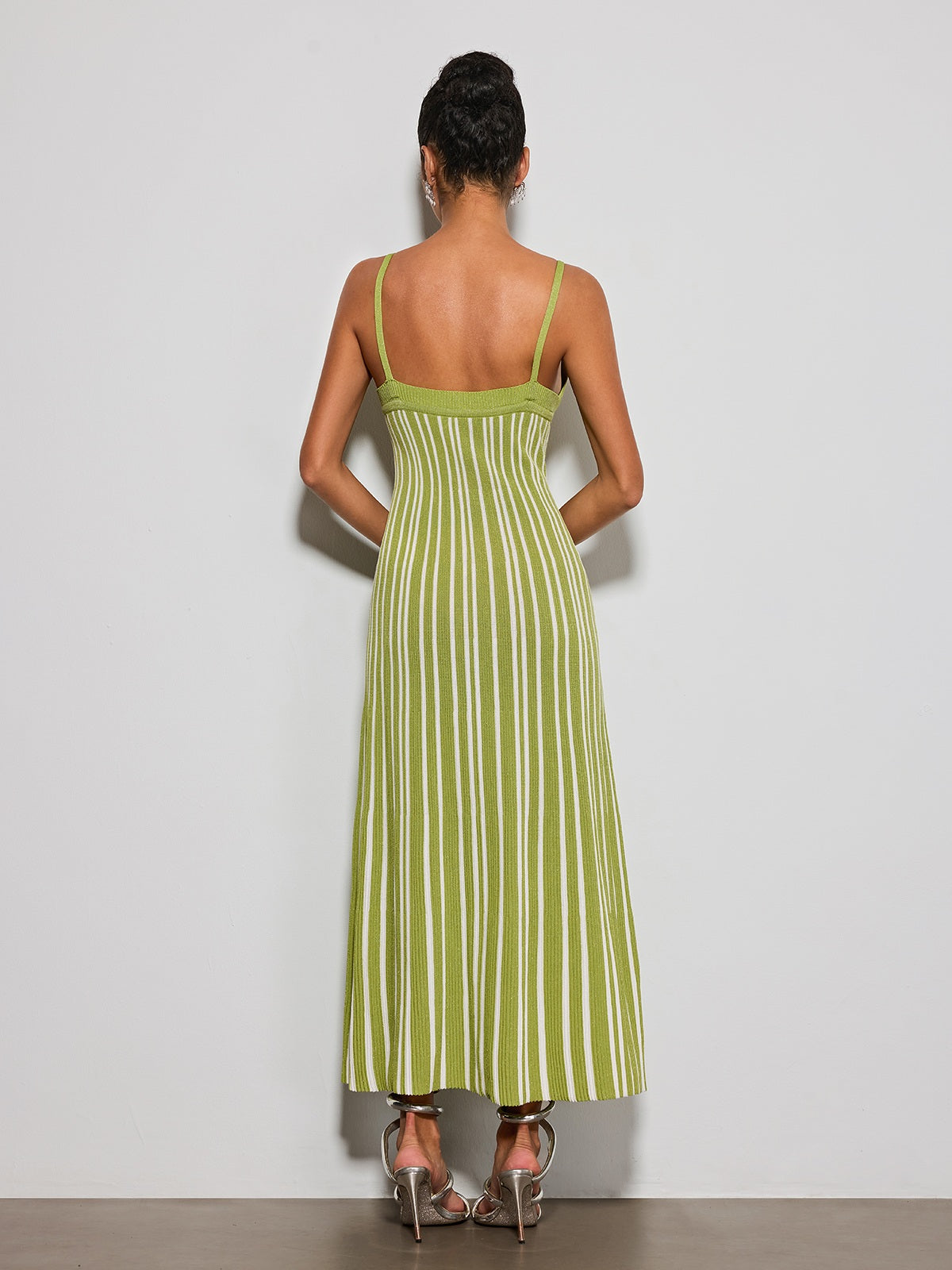 Esmery Spaghetti Stripe Knitted Dress In Green