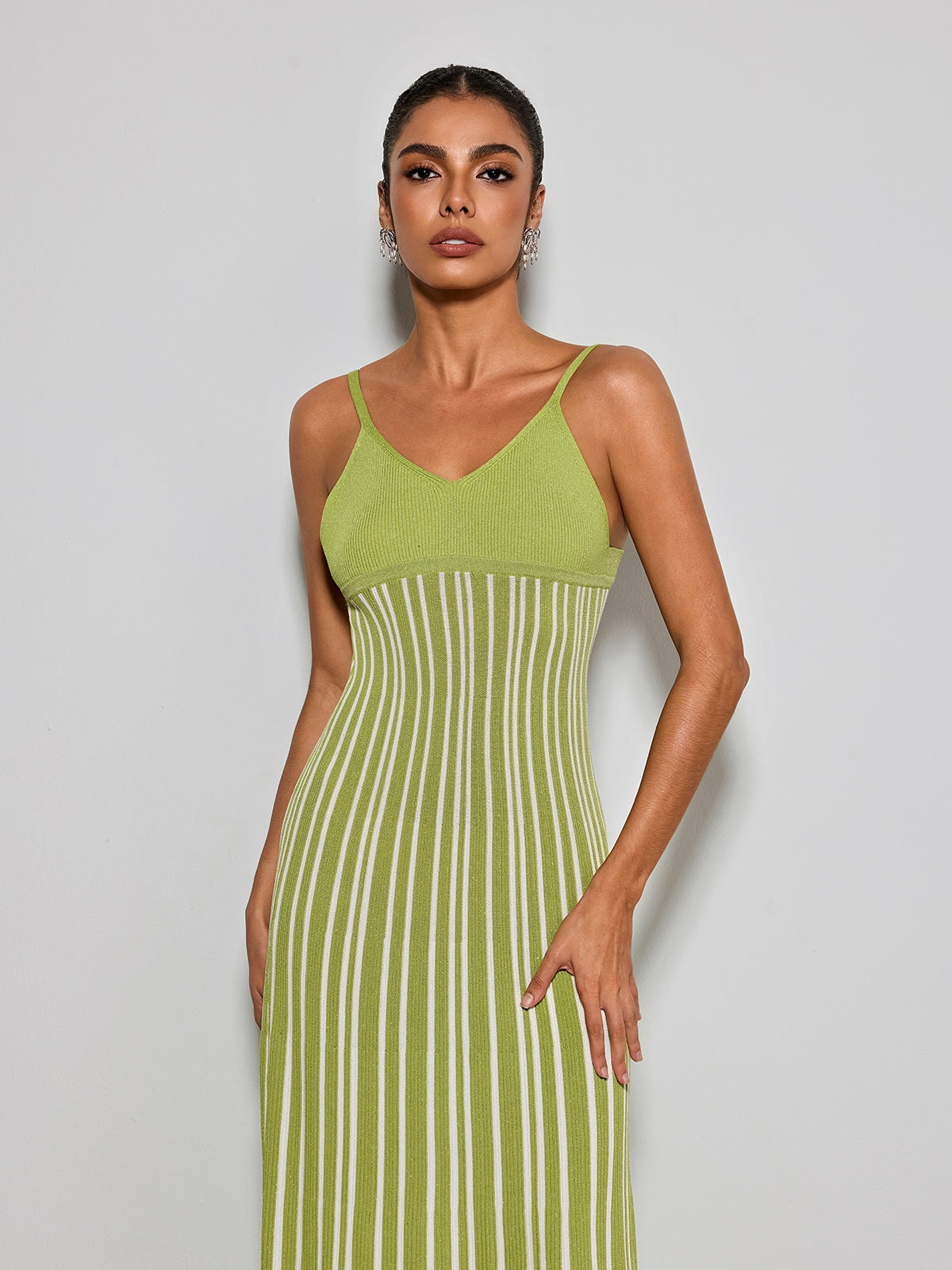 Esmery Spaghetti Stripe Knitted Dress In Green