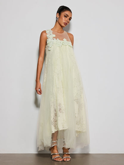 Esnavi Sleeveless Flower Mesh Maxi Dress