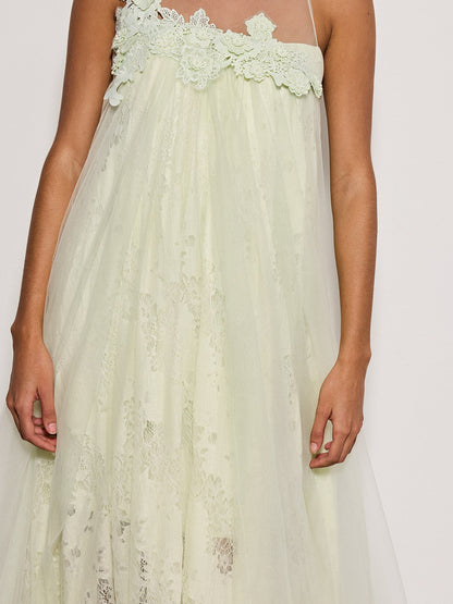 Esnavi Sleeveless Flower Mesh Maxi Dress