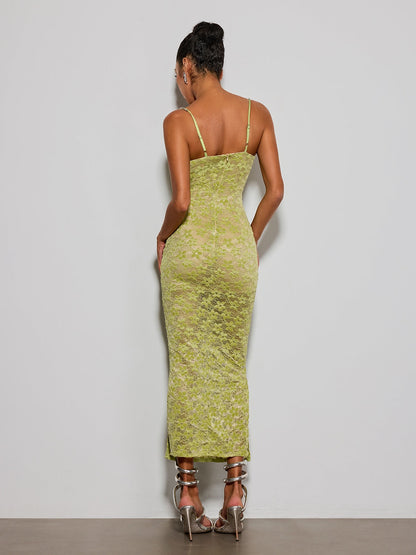 Esparza Spaghetti Rhinestone Floral Maxi Dress