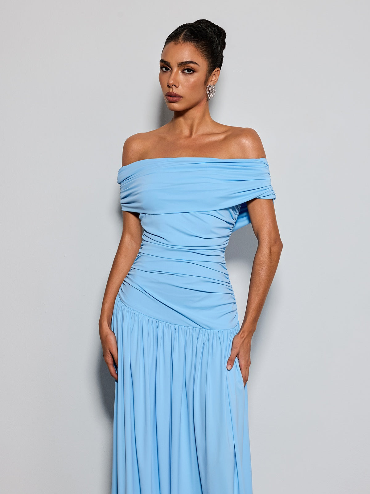 Etsuko Off Shoulder Ruched Maxi Dress