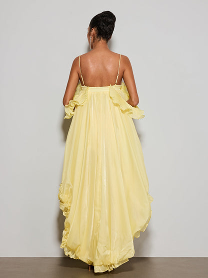 Euleta Spaghetti Ruffle Asymmetric Dress