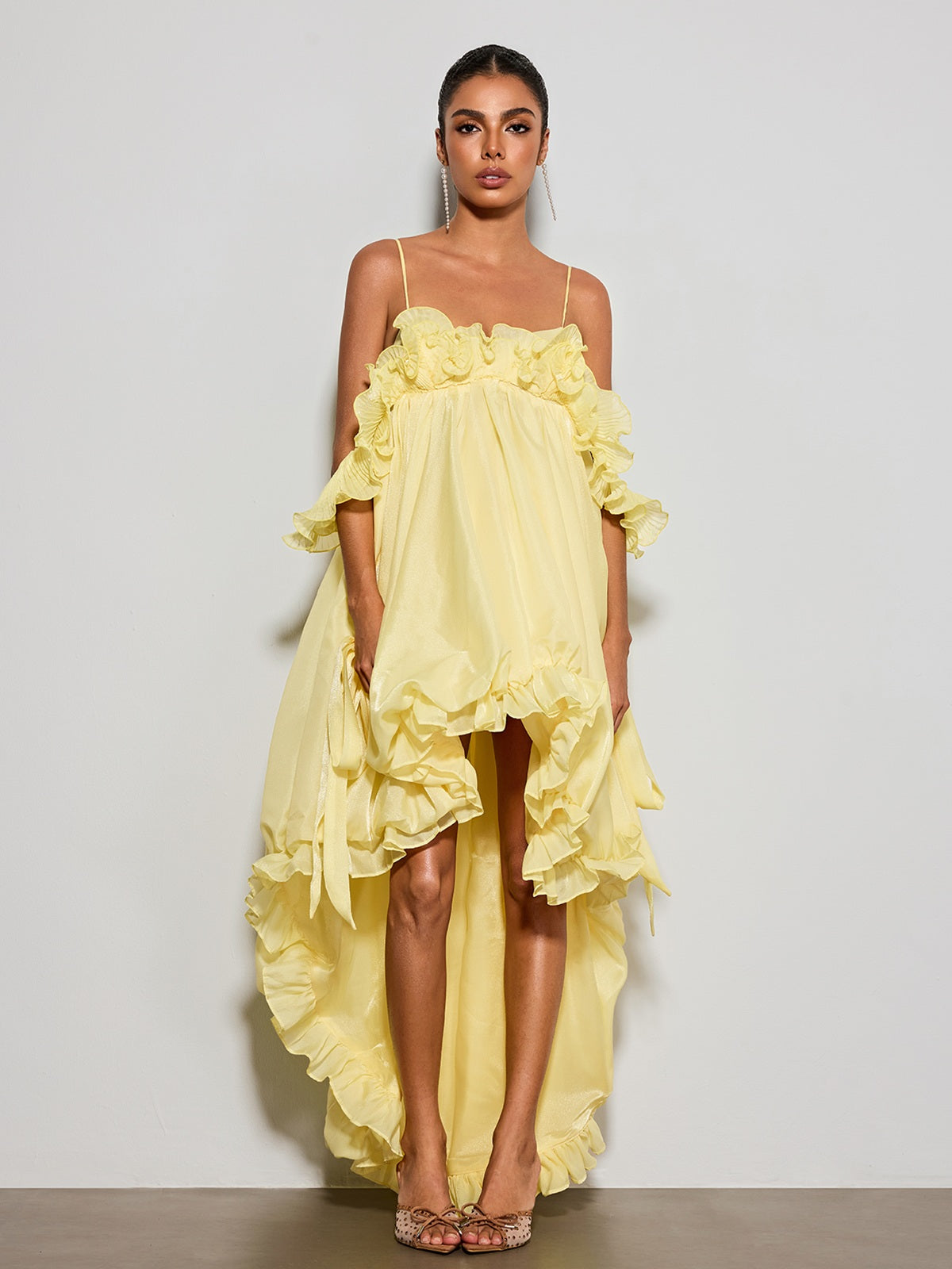 Euleta Spaghetti Ruffle Asymmetric Dress