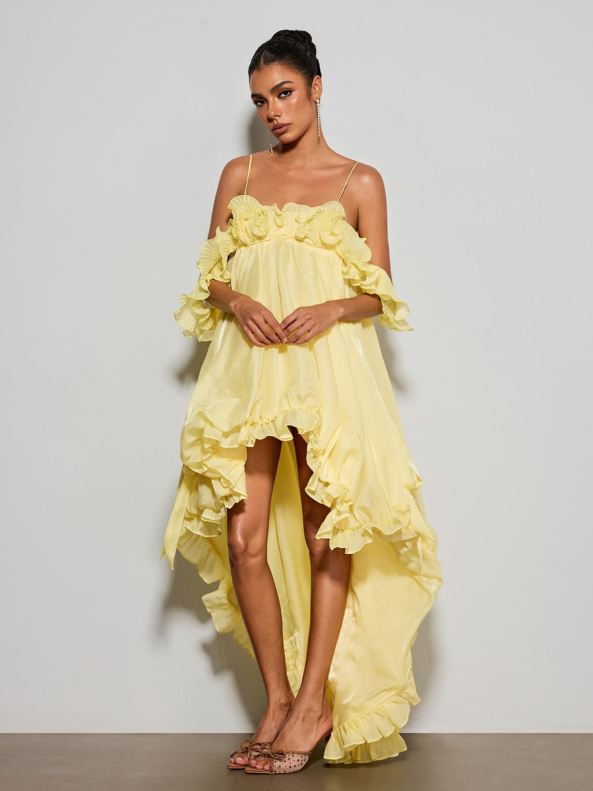Euleta Spaghetti Ruffle Asymmetric Dress