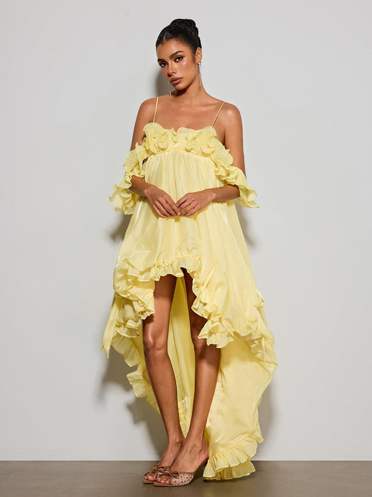 Euleta Spaghetti Ruffle Asymmetric Dress