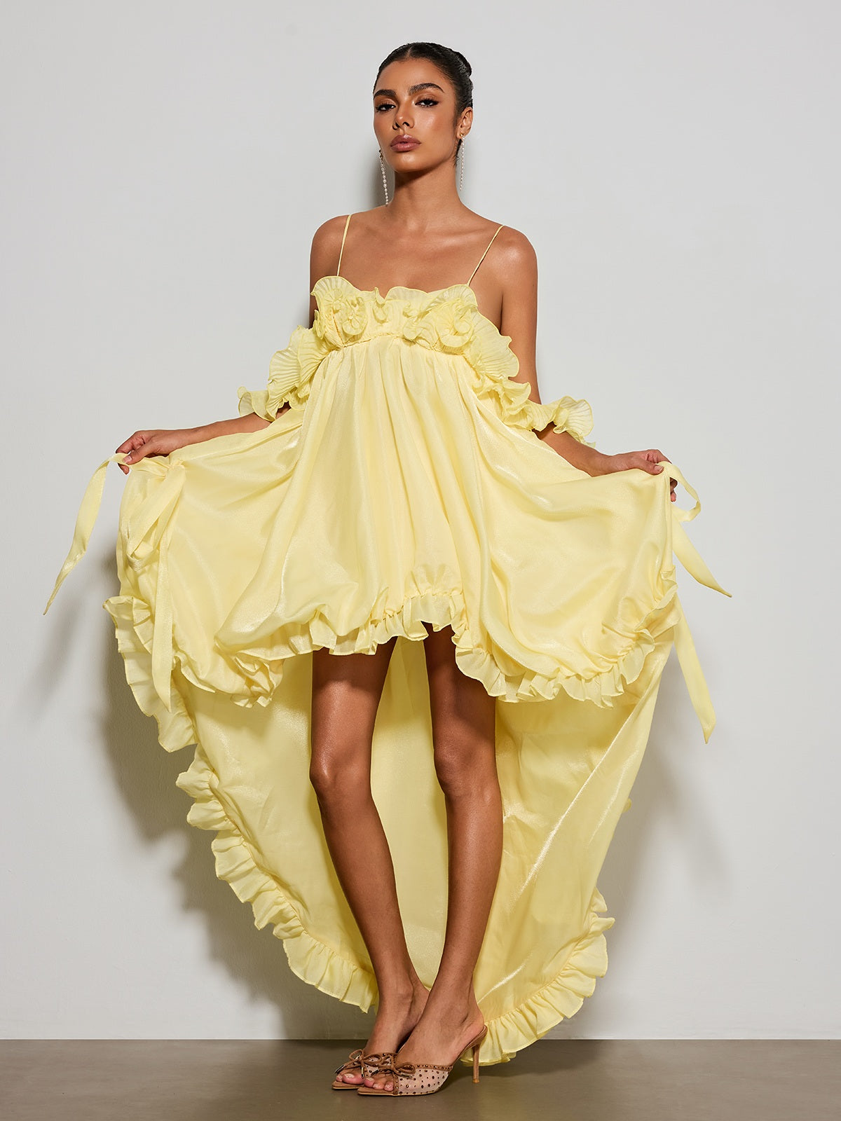 Euleta Spaghetti Ruffle Asymmetric Dress