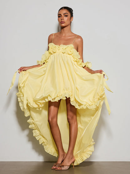 Euleta Spaghetti Ruffle Asymmetric Dress