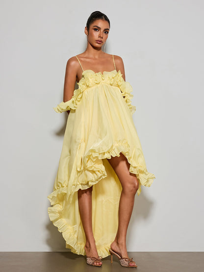Euleta Spaghetti Ruffle Asymmetric Dress