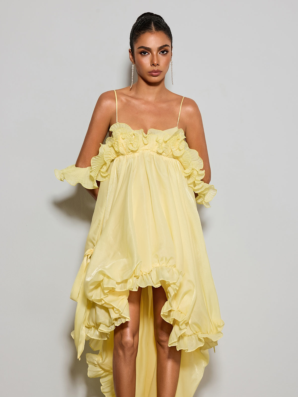 Euleta Spaghetti Ruffle Asymmetric Dress