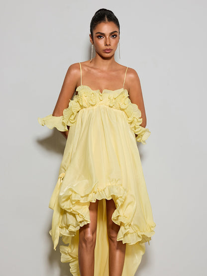 Euleta Spaghetti Ruffle Asymmetric Dress