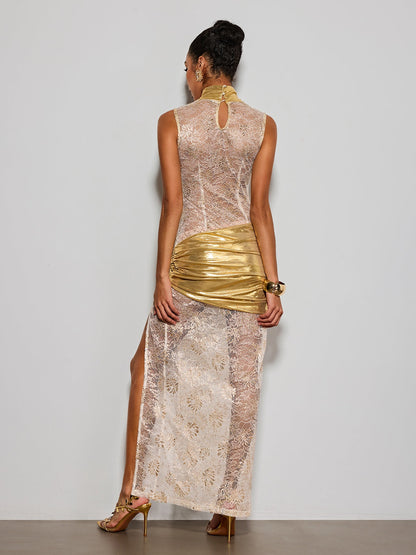 Eustace Cutout Lace Split Maxi Dress