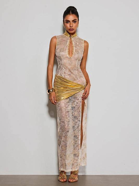 Eustace Cutout Lace Split Maxi Dress