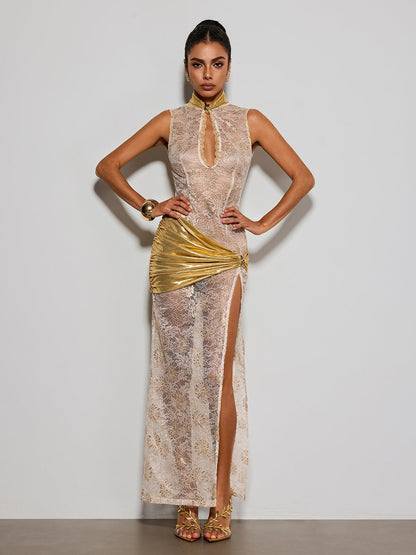 Eustace Cutout Lace Split Maxi Dress