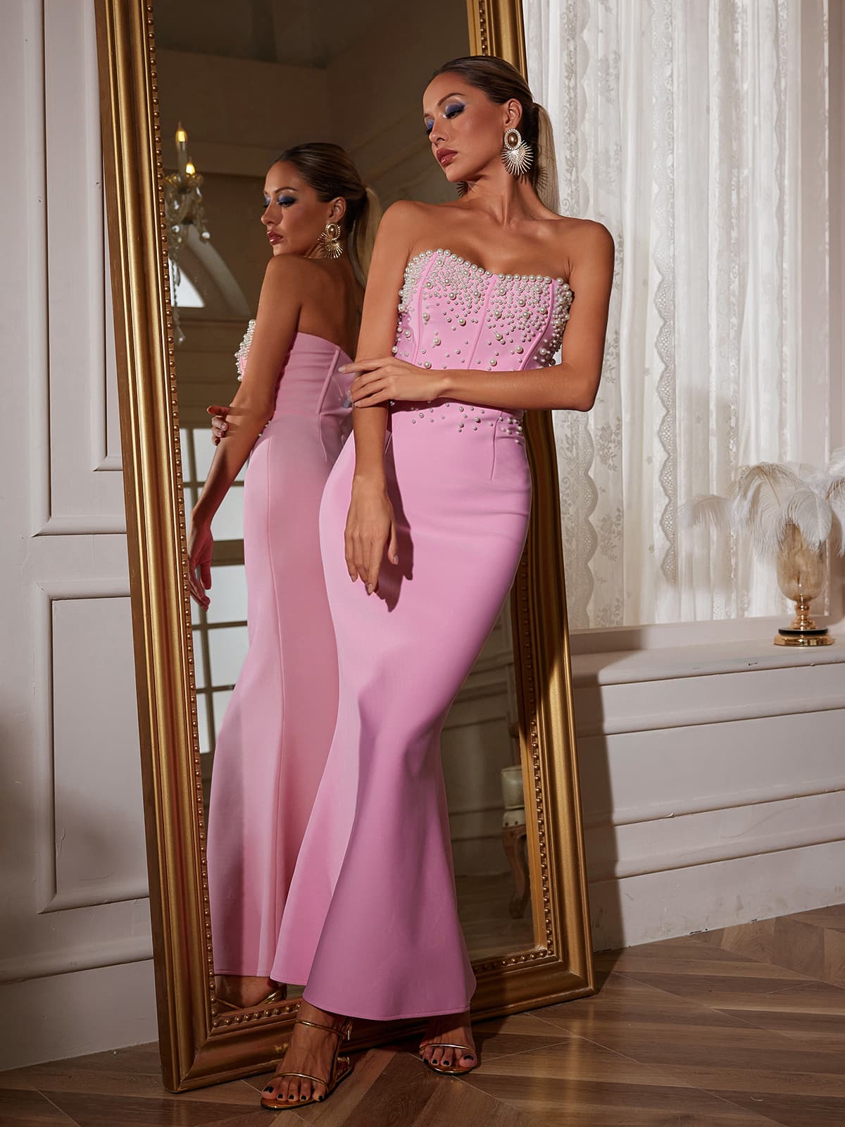 Everett Strapless Pearl Bandage Dress