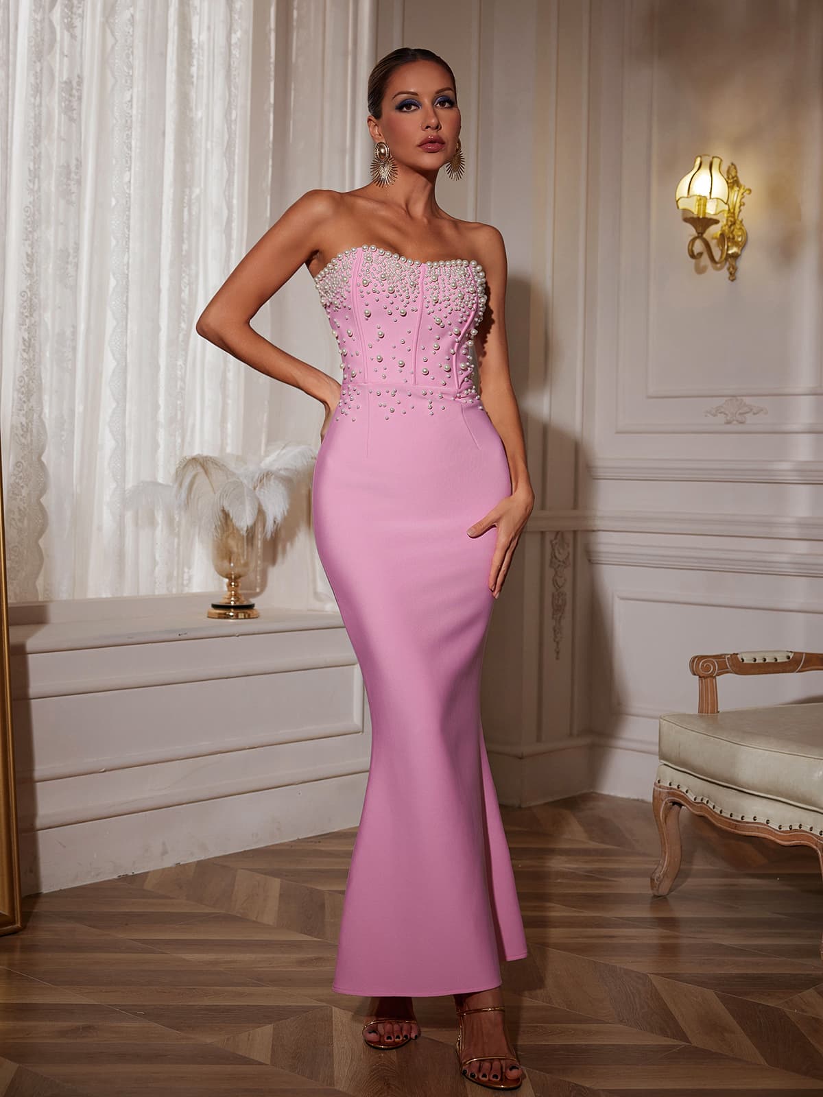 Everett Strapless Pearl Bandage Dress