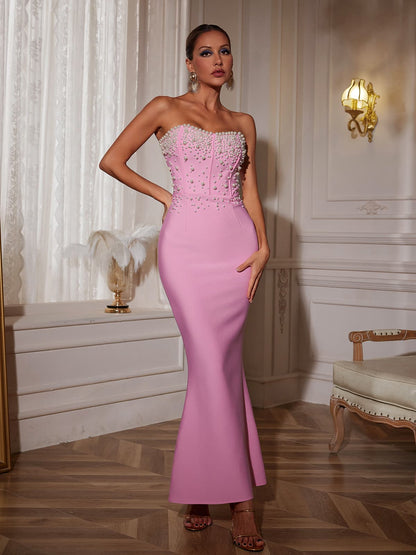Everett Strapless Pearl Bandage Dress
