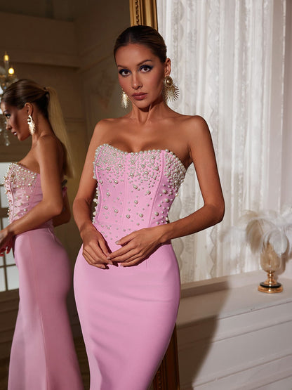 Everett Strapless Pearl Bandage Dress